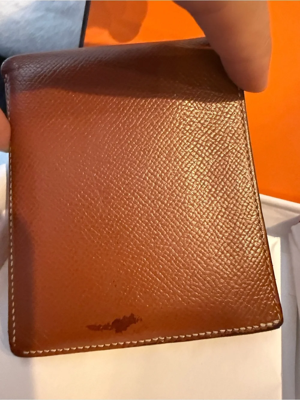 Hermes Men's Cognac Leather Bi-Fold Wallet